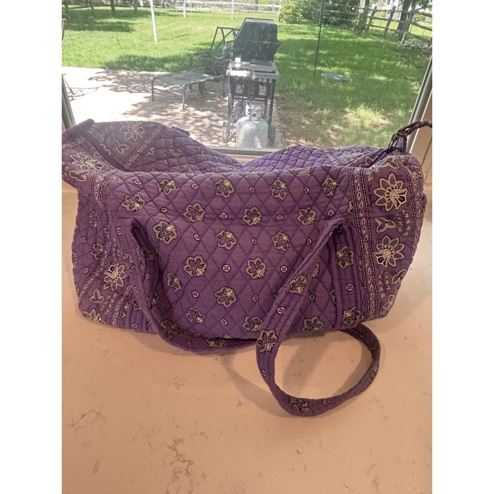 Vera Bradley Purple Quilted Floral Paisley Cotton Duffel Travel Bag Monogram LSM